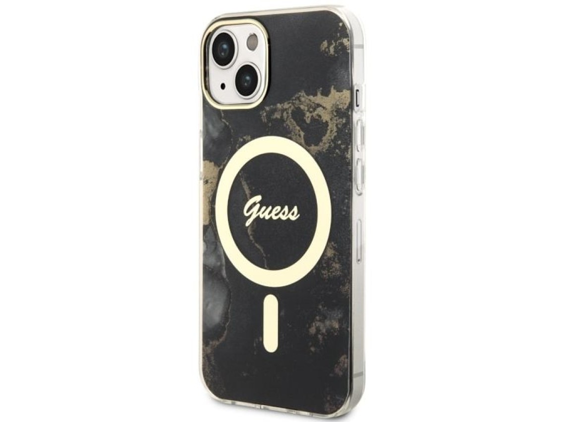 Guess GUHMP14SHTMRSK iPhone 14 6.1" black/black hardcase Golden Marble MagSafe