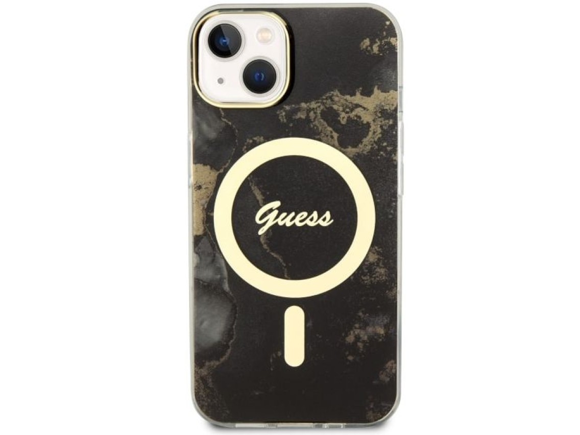 Guess GUHMP14SHTMRSK iPhone 14 6.1" black/black hardcase Golden Marble MagSafe
