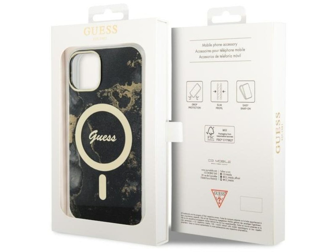Guess GUHMP14SHTMRSK iPhone 14 6.1" black/black hardcase Golden Marble MagSafe