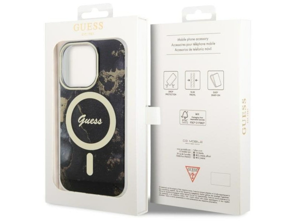 Guess GUHMP14LHTMRSK iPhone 14 Pro 6.1" black/black hardcase Golden Marble MagSafe