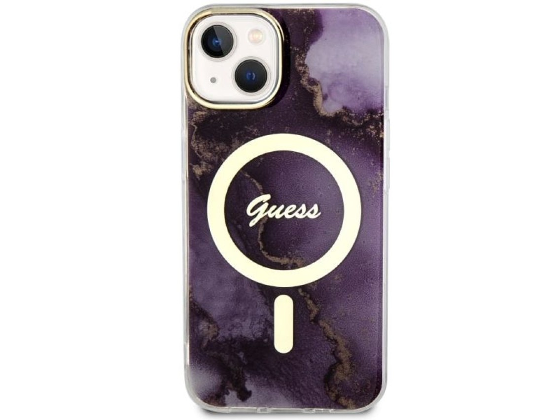 Funda rígida Guess GUHMP14SHTMRSU para iPhone 14 de 6,1" color morado/morado con diseño de mármol do