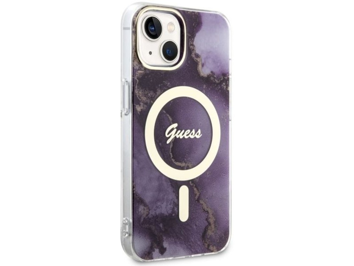 Funda rígida Guess GUHMP14SHTMRSU para iPhone 14 de 6,1" color morado/morado con diseño de mármol do