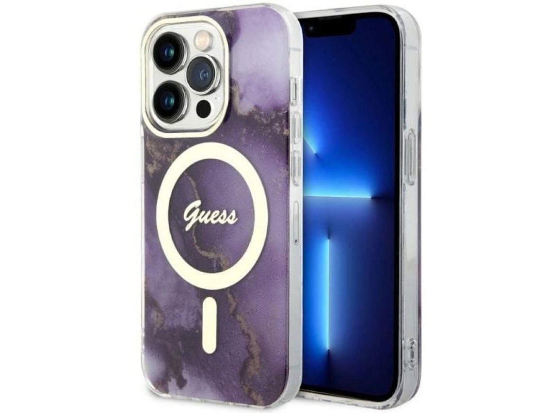 Funda rígida Guess GUHMP14LHTMRSU para iPhone 14 Pro de 6,1" color morado/morado con diseño de mármo