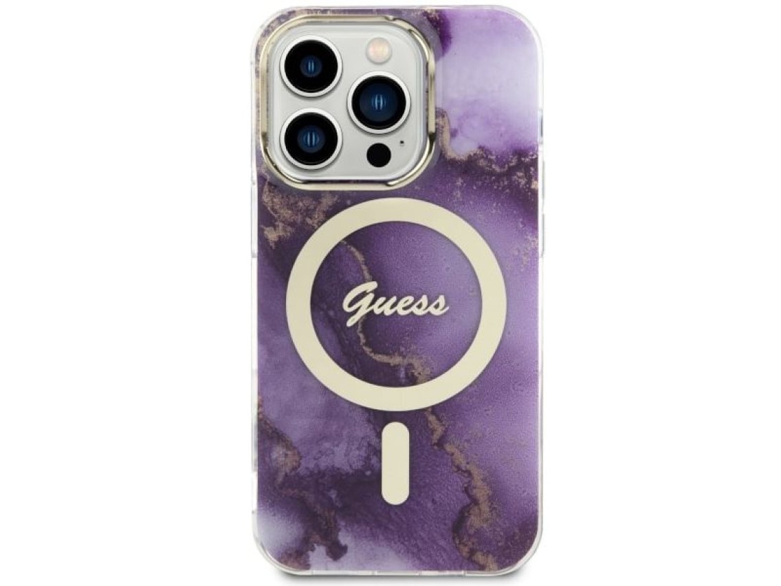 Funda rígida Guess GUHMP14LHTMRSU para iPhone 14 Pro de 6,1" color morado/morado con diseño de mármo