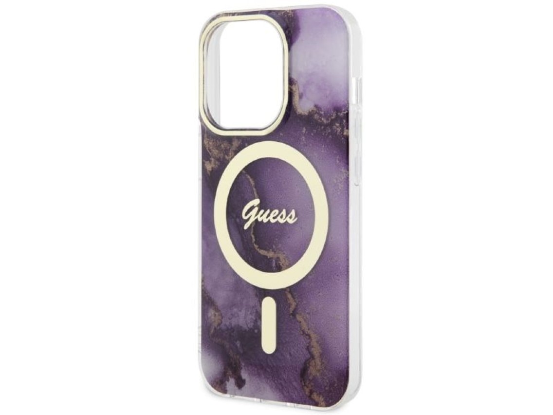 Funda rígida Guess GUHMP14LHTMRSU para iPhone 14 Pro de 6,1" color morado/morado con diseño de mármo