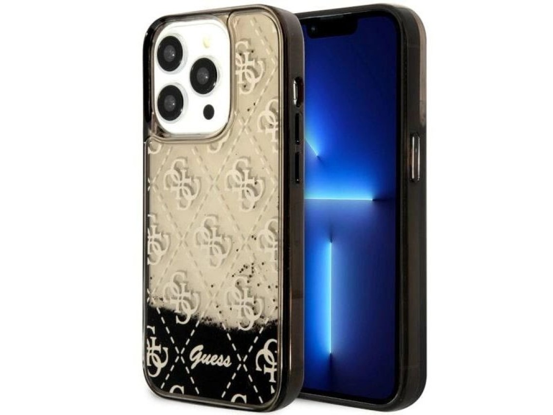 Funda rígida Guess GUHCP14LLC4PSGK para iPhone 14 Pro de 6,1" en color negro/negro, con purpurina lí
