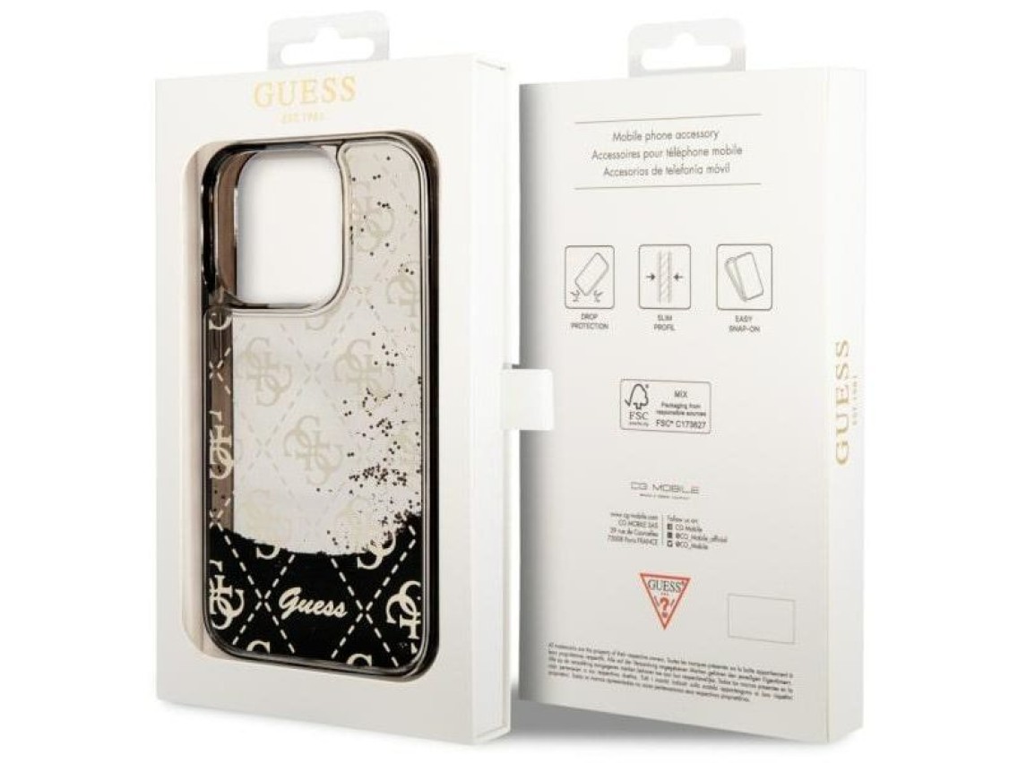 Funda rígida Guess GUHCP14LLC4PSGK para iPhone 14 Pro de 6,1" en color negro/negro, con purpurina lí