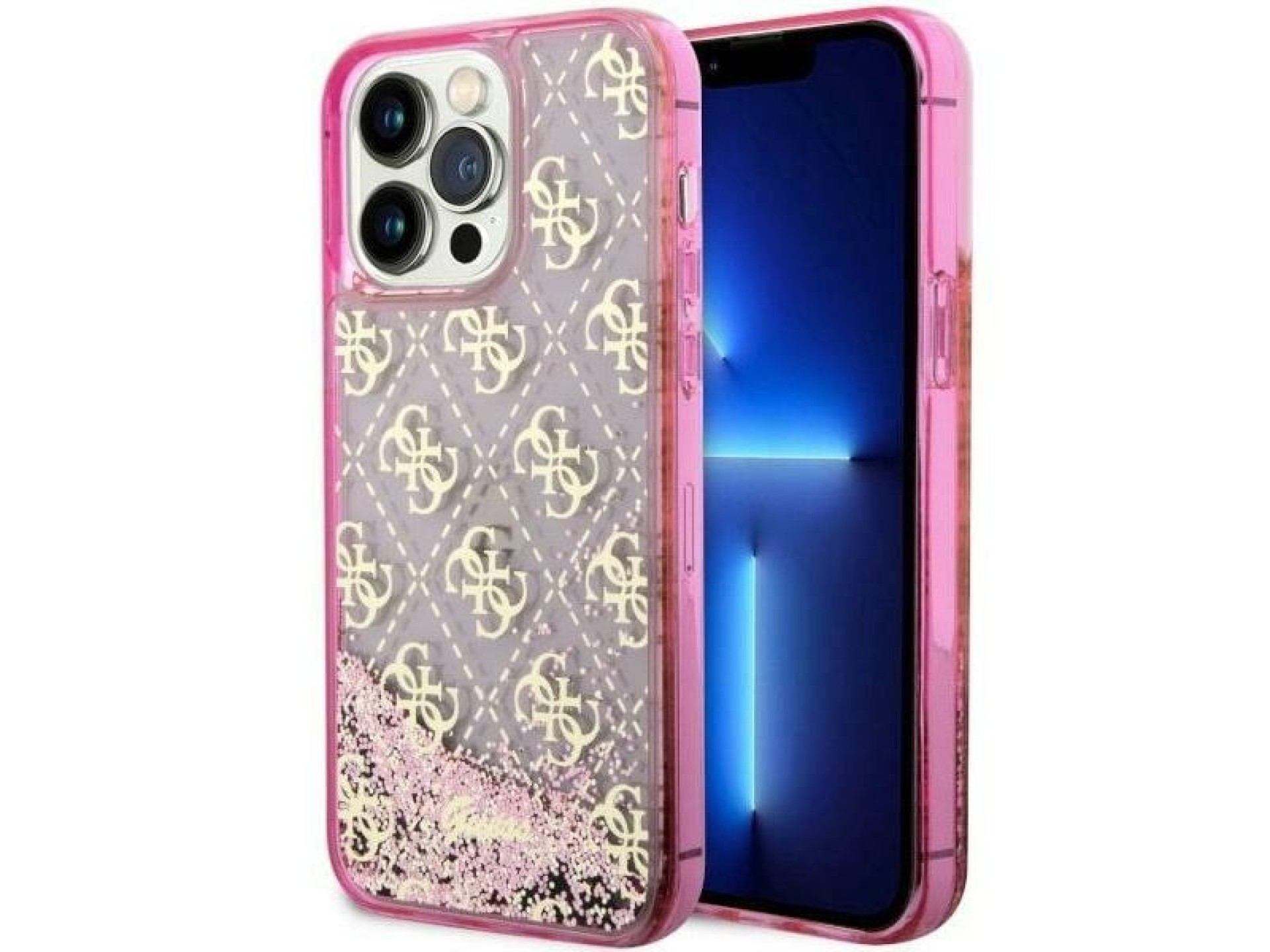 Funda rígida rosa/rosa con purpurina líquida translúcida para iPhone 14 Pro de 6,1