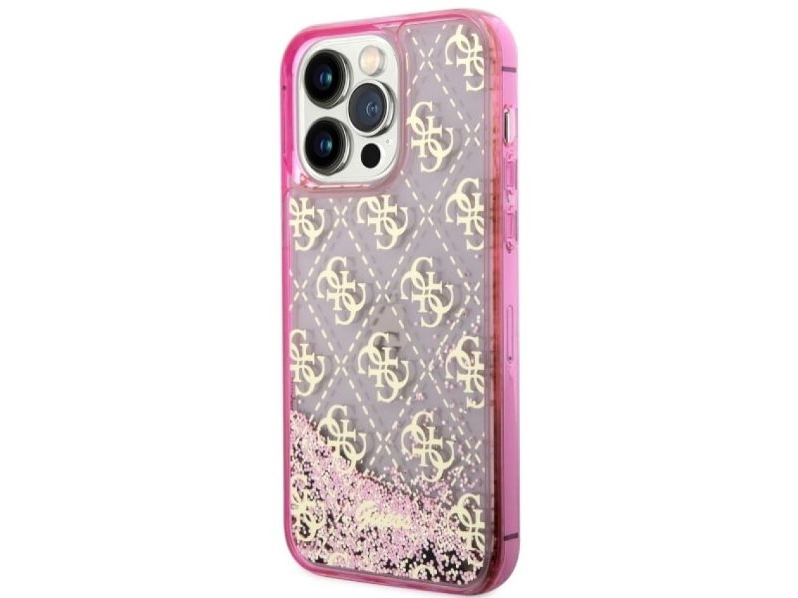 Funda rígida rosa/rosa con purpurina líquida translúcida para iPhone 14 Pro de 6,1" de Guess GUHCP14
