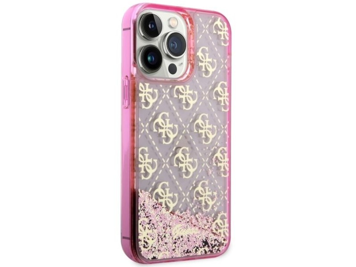Funda rígida rosa/rosa con purpurina líquida translúcida para iPhone 14 Pro de 6,1" de Guess GUHCP14