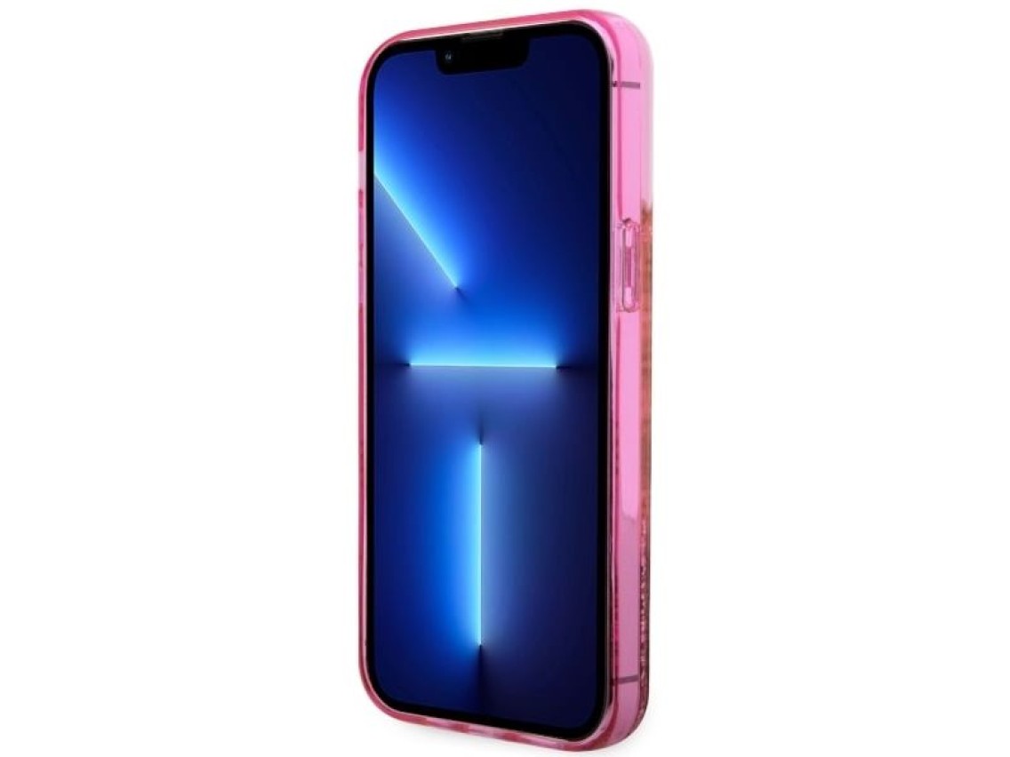 Funda rígida rosa/rosa con purpurina líquida translúcida para iPhone 14 Pro de 6,1" de Guess GUHCP14