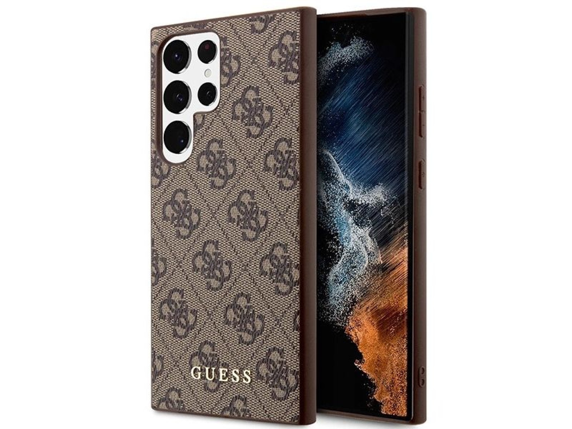 Capa rígida Guess GUHCS23LG4GFBR S23 Ultra S918 marrom/marrom 4G com logotipo dourado