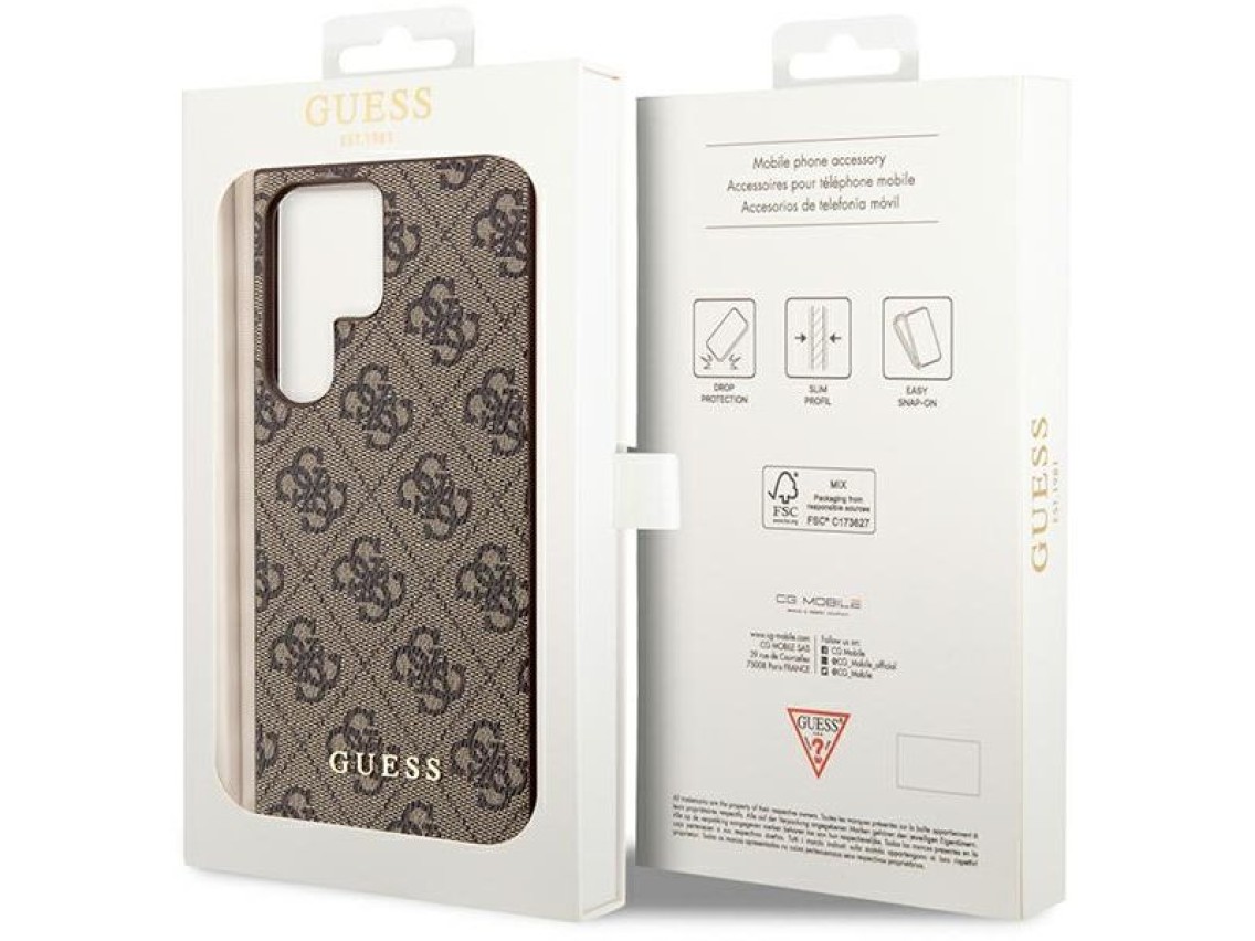Capa rígida Guess GUHCS23LG4GFBR S23 Ultra S918 marrom/marrom 4G com logotipo dourado