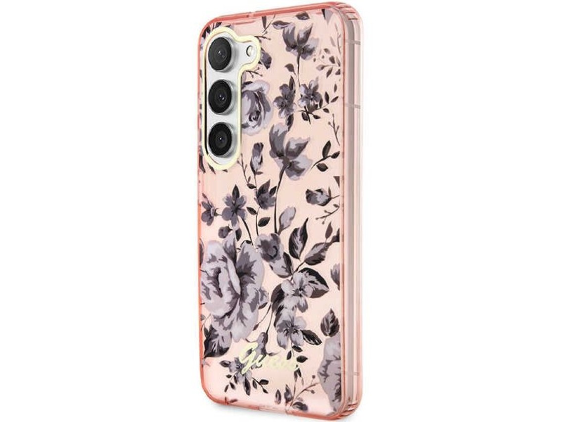 Estuche rígido rosa/rosa Guess GUHCS23MHCFWSP S23+ S916 Colección Flower