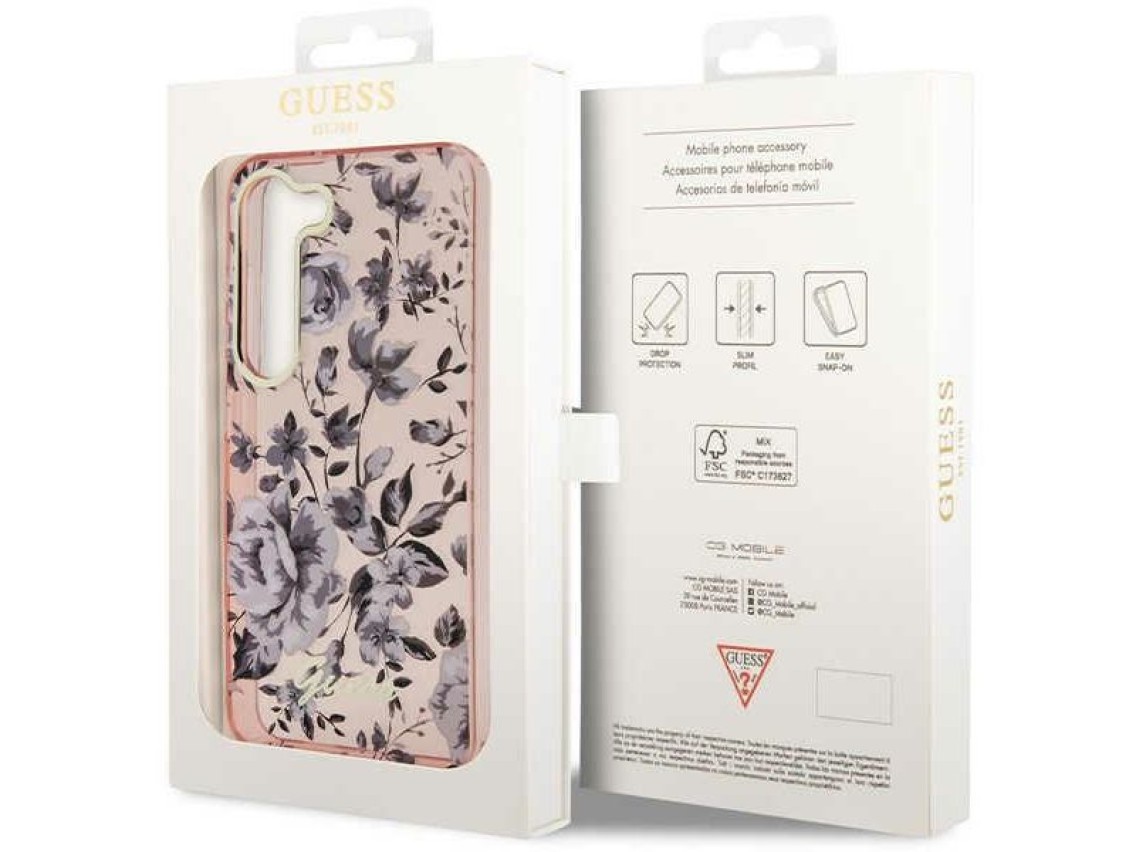 Estuche rígido rosa/rosa Guess GUHCS23MHCFWSP S23+ S916 Colección Flower