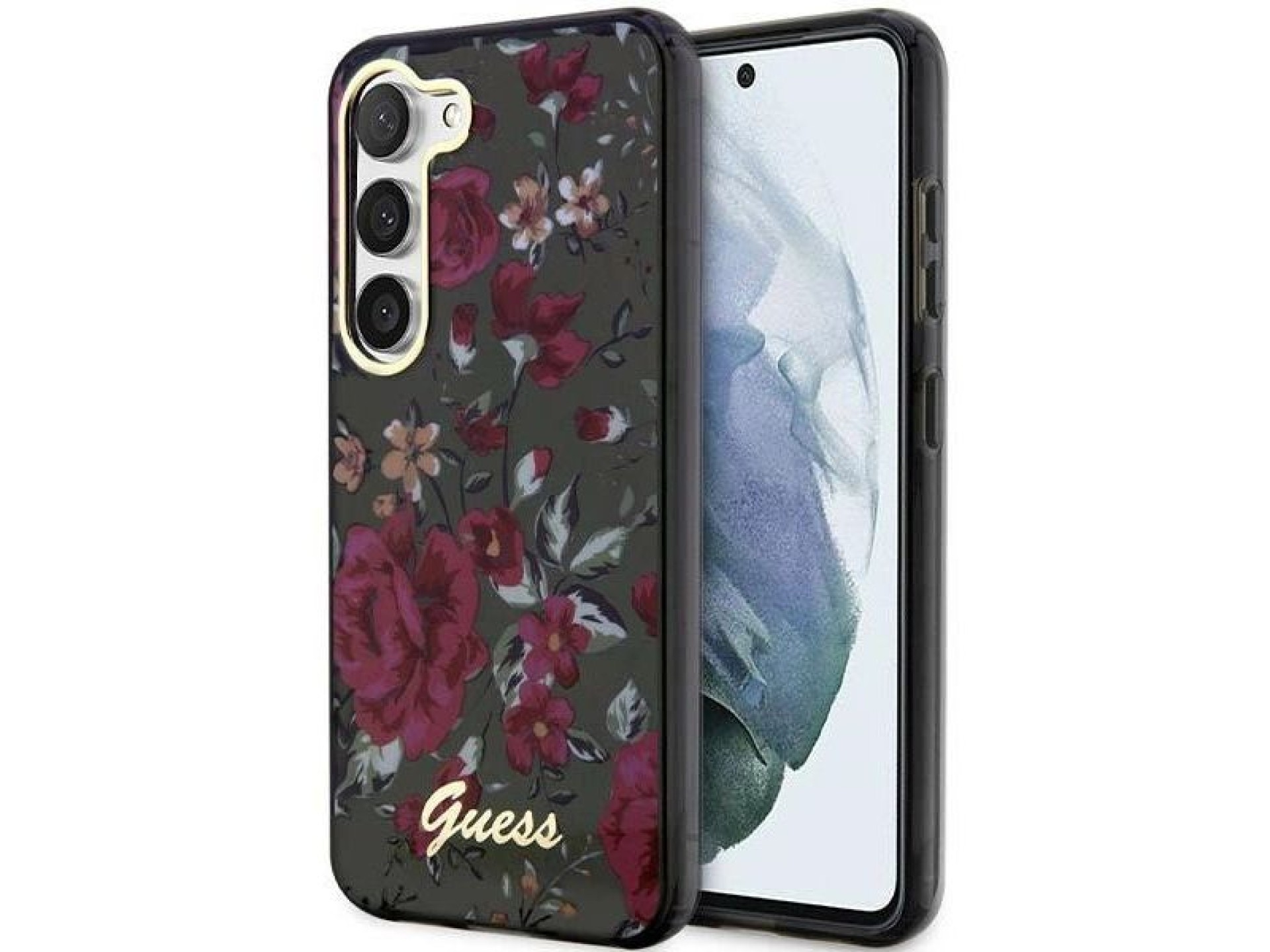 Guess GUHCS23MHCFWSA S23+ S916 estojo rígido verde/cáqui Coleção Flores