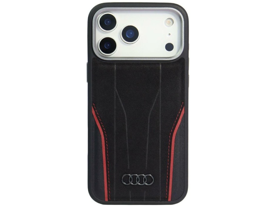 Audi R8 Genuine Leather MagSafe Case for iPhone 17 Pro - Black and Red