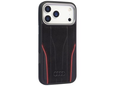 Funda MagSafe de piel aut�ntica Audi R8 para iPhone 17 Pro Max - Negro y rojo