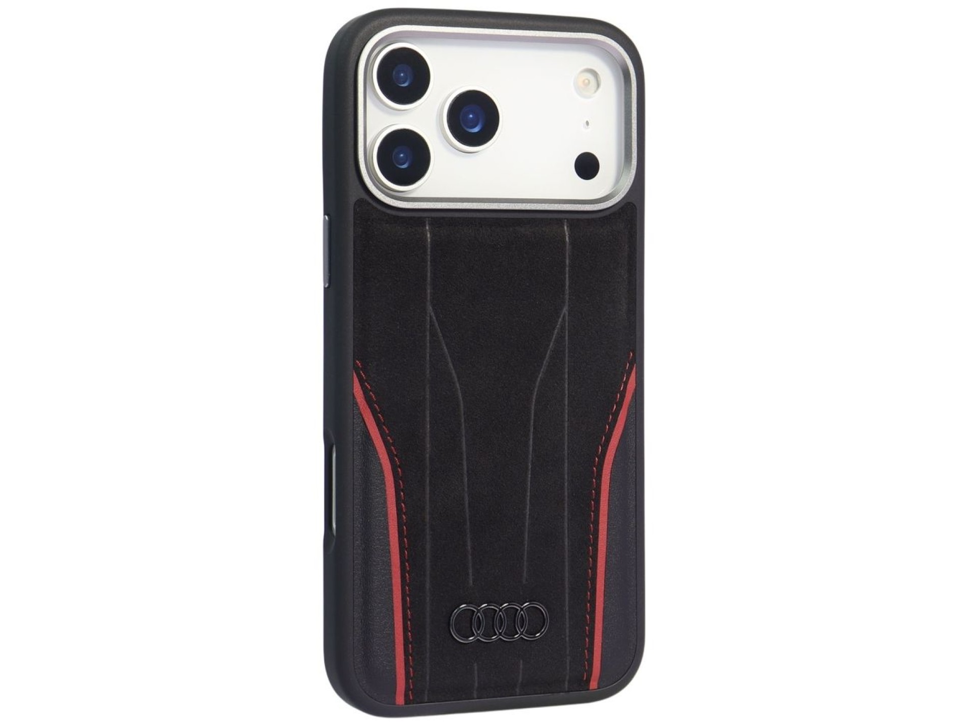 Funda MagSafe de piel auténtica Audi R8 para iPhone 17 Pro Max - Negro y rojo
