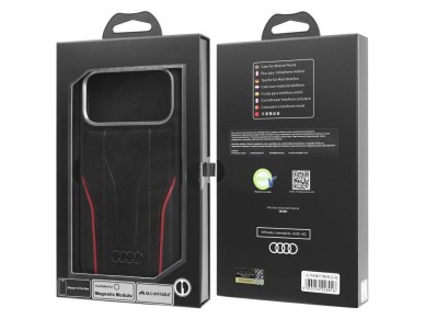 Funda MagSafe de piel aut�ntica Audi R8 para iPhone 17 Pro Max - Negro y rojo