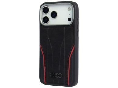 Funda MagSafe de piel aut�ntica Audi R8 para iPhone 17 Pro Max - Negro y rojo