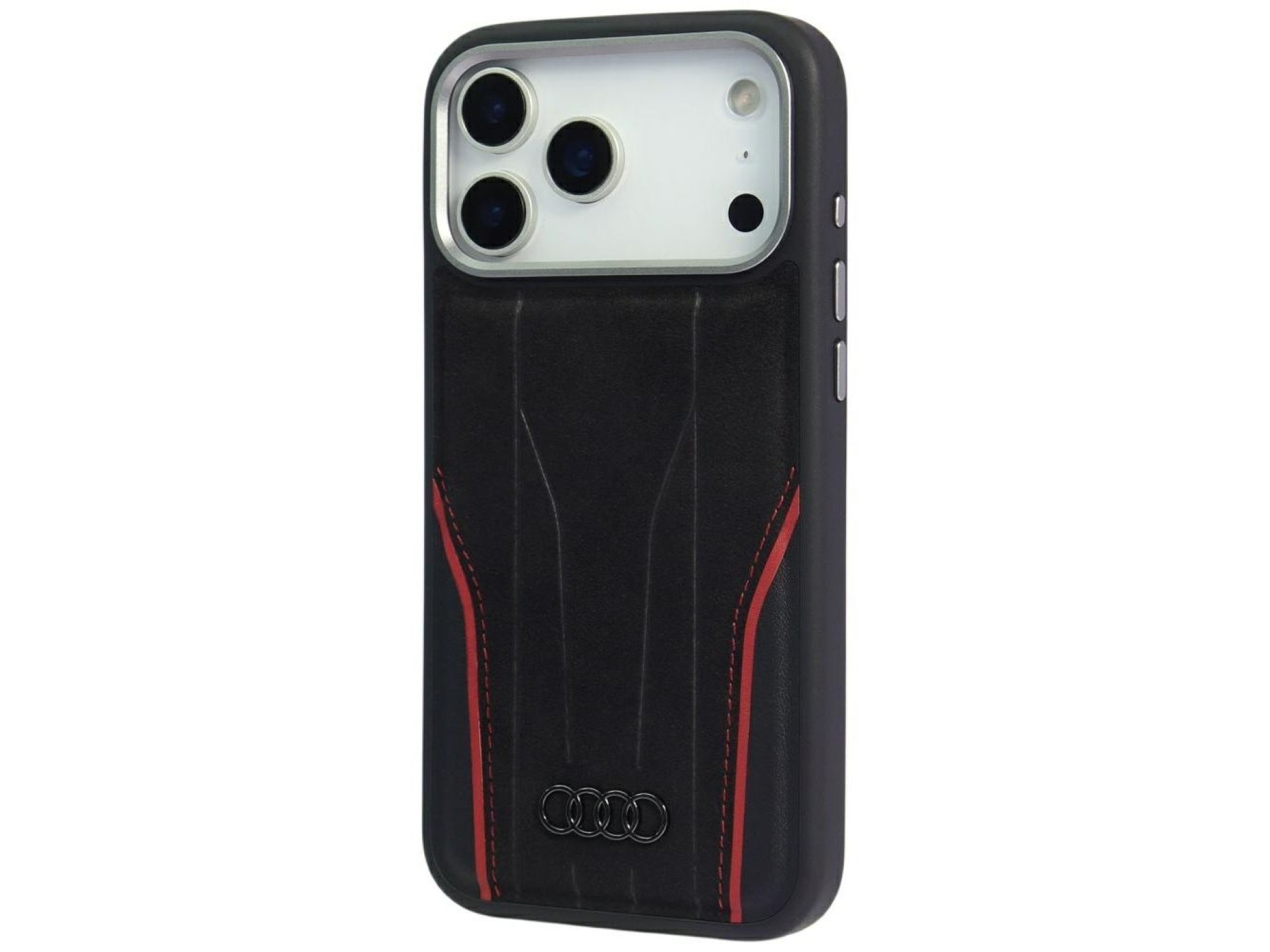 Funda MagSafe de piel auténtica Audi R8 para iPhone 17 Pro Max - Negro y rojo