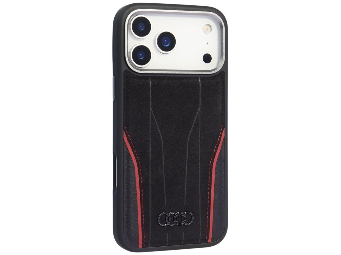 Audi R8 Genuine Leather MagSafe Case for iPhone 17 Pro - Black and Red