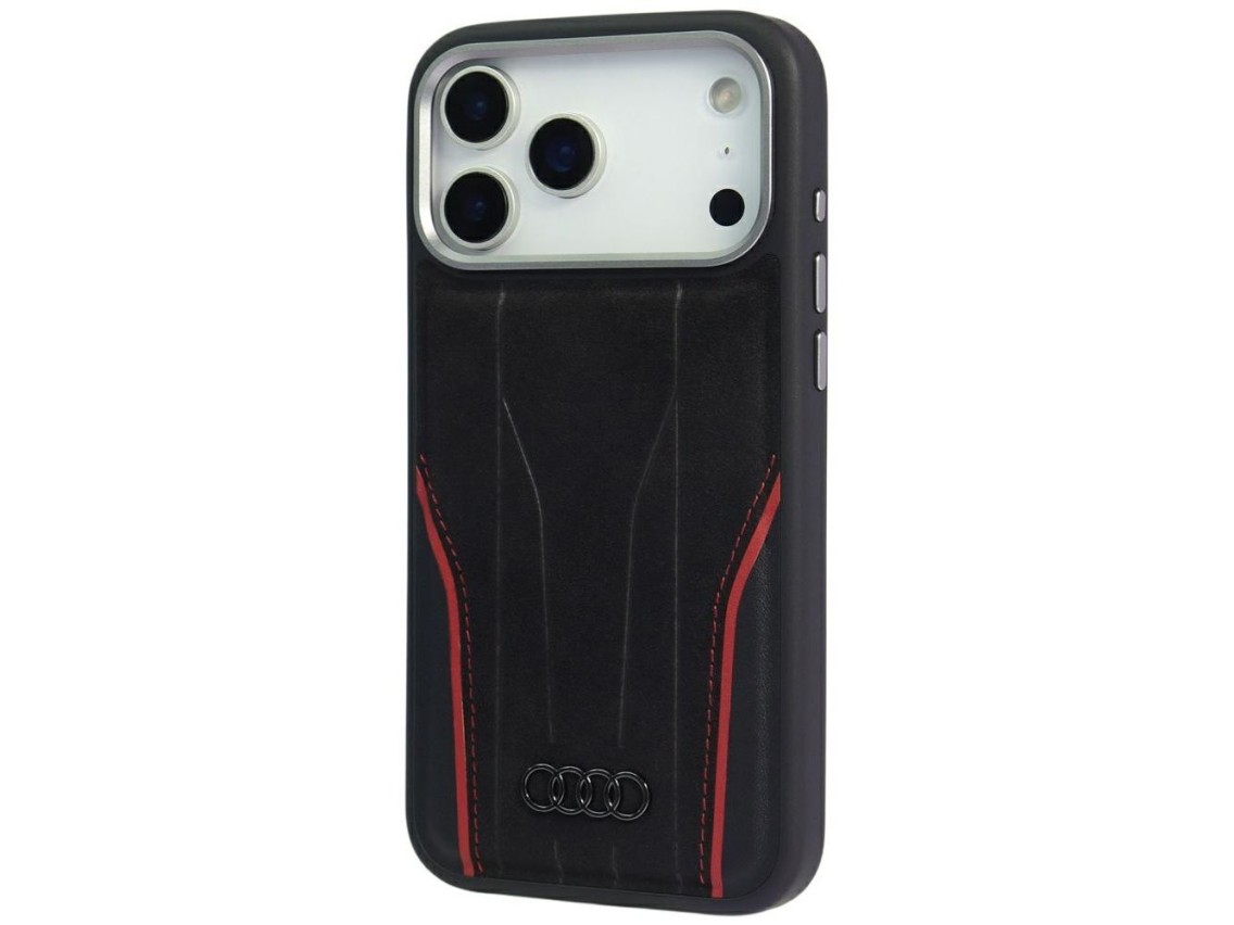 Audi R8 Genuine Leather MagSafe Case for iPhone 17 Pro - Black and Red