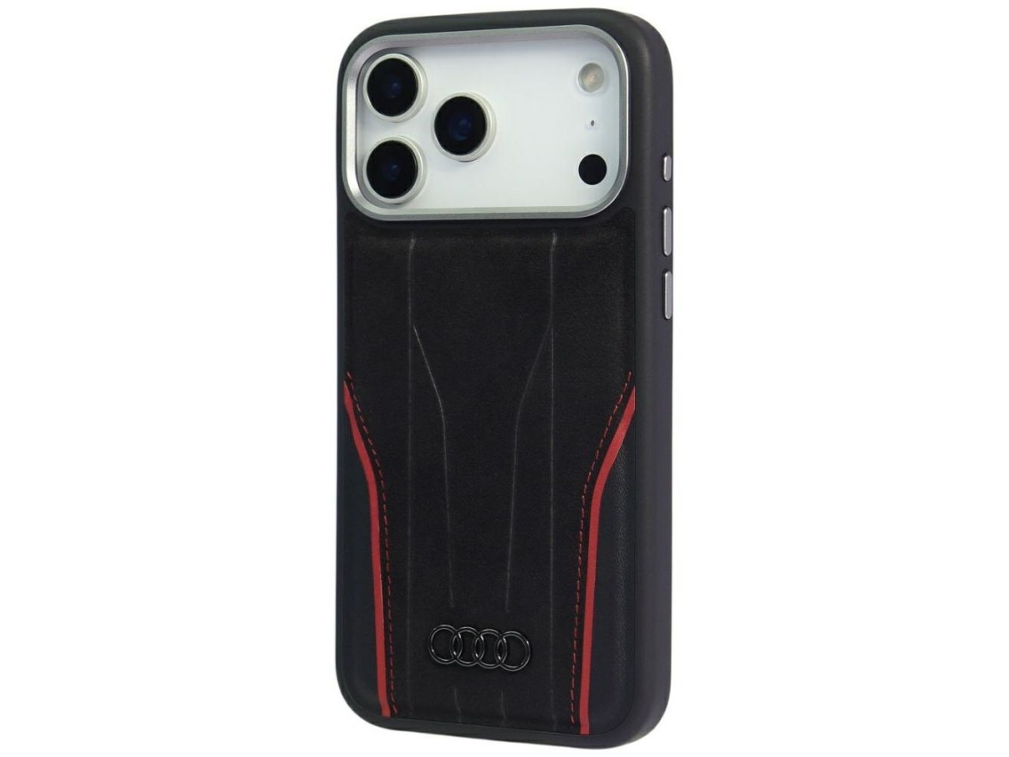 Funda MagSafe de piel aut�ntica Audi R8 para iPhone 17 Pro Max - Negro y rojo