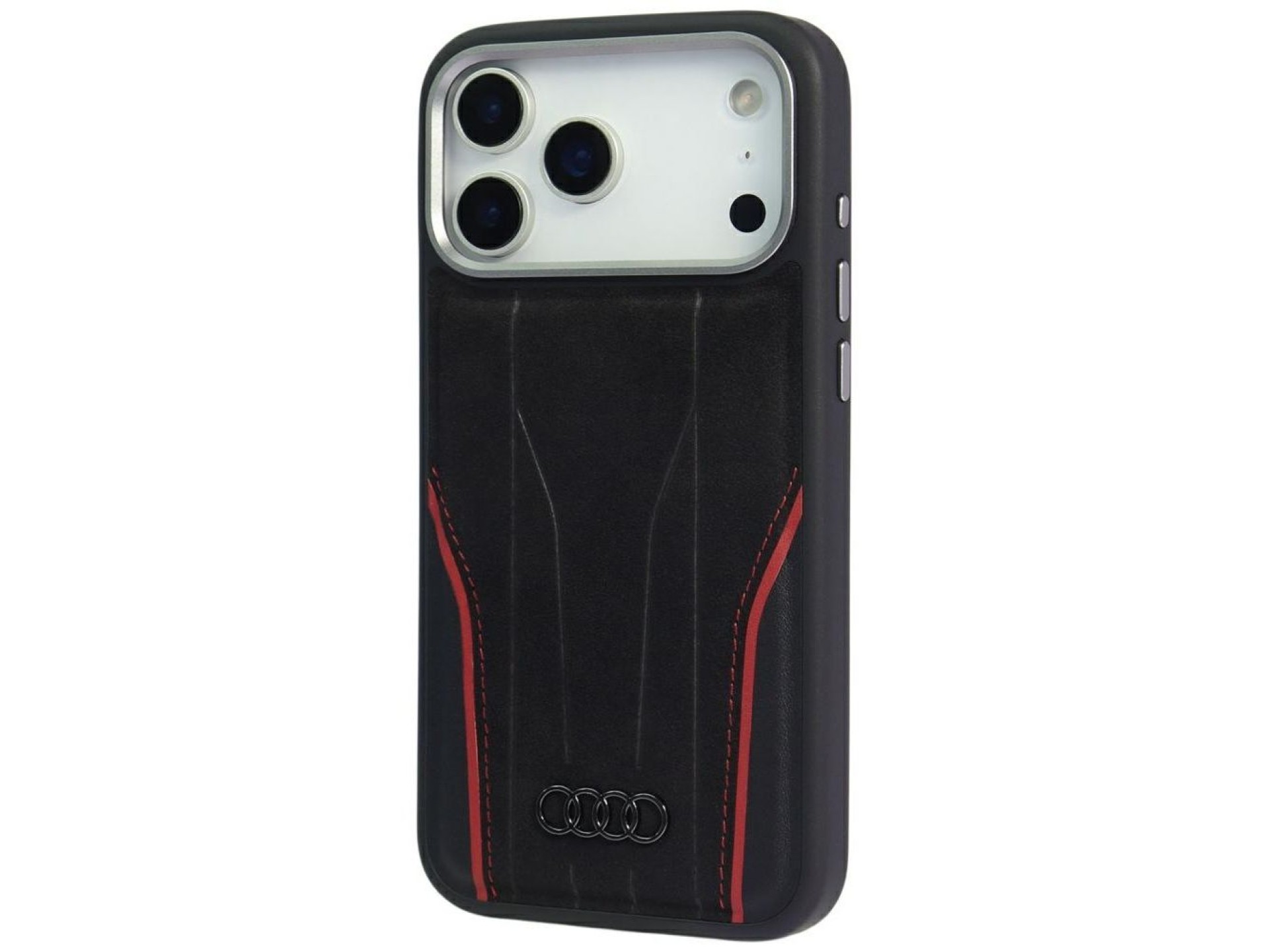 Audi R8 Genuine Leather MagSafe Case for iPhone 17 Pro - Black and Red