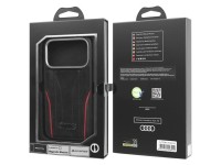 Capa MagSafe em couro genuíno Audi R8 para iPhone 17 Pro - Preta e Vermelha Capa MagSafe em couro genuíno Audi R8 para iPhone 17 Pro - Preta e Vermelha