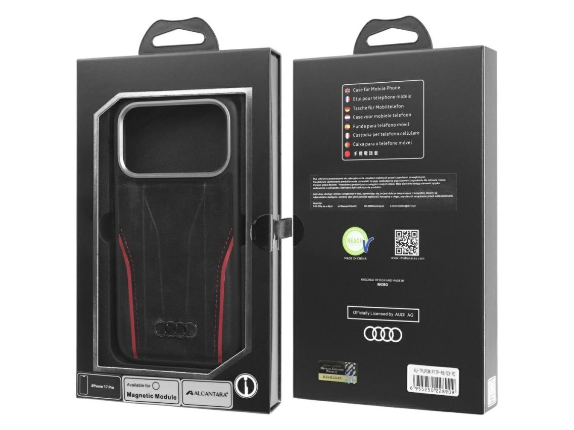 Audi R8 Genuine Leather MagSafe Case for iPhone 17 Pro - Black and Red