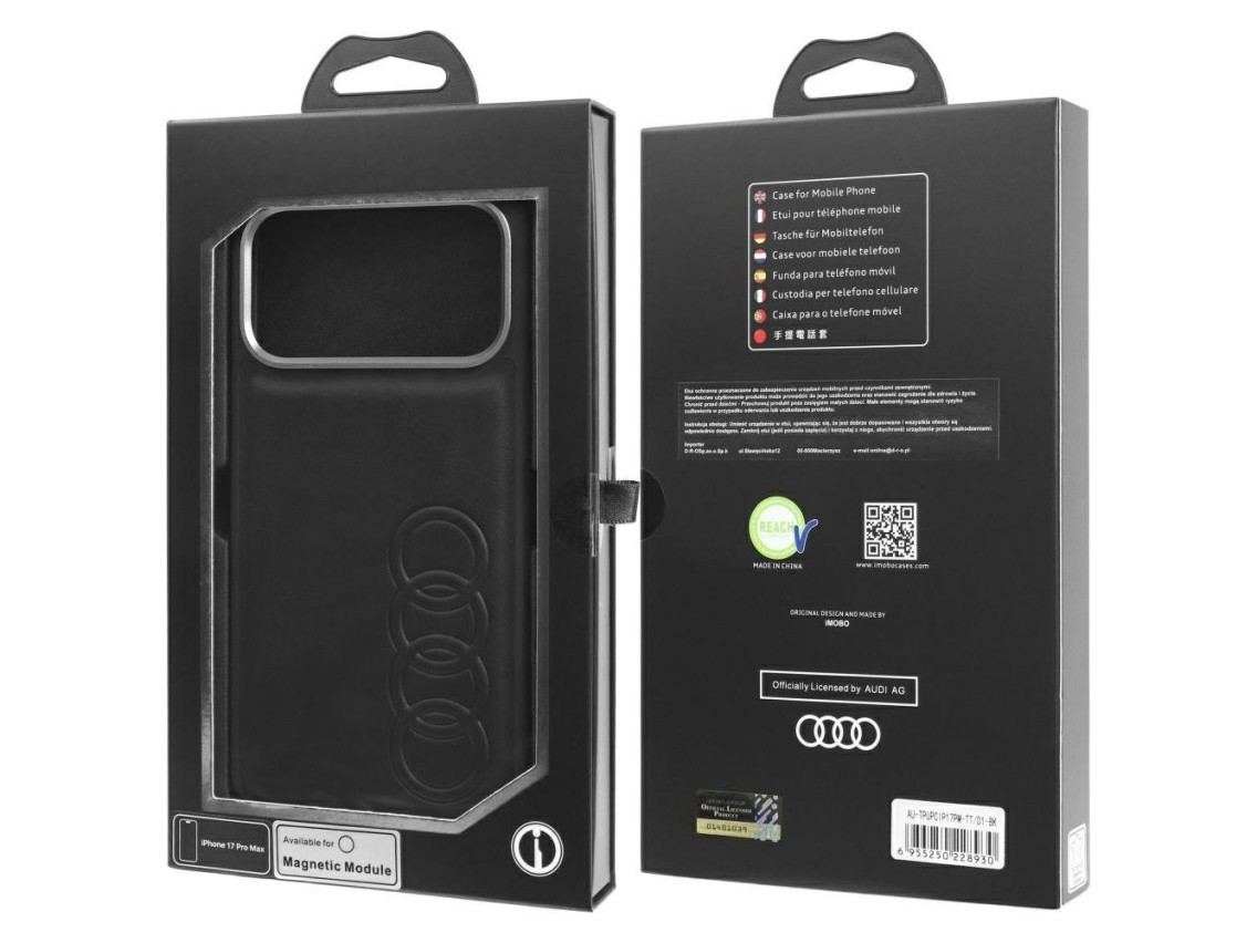 Capa MagSafe em couro sint�tico Audi TT para iPhone 17 Pro Max - Preta
