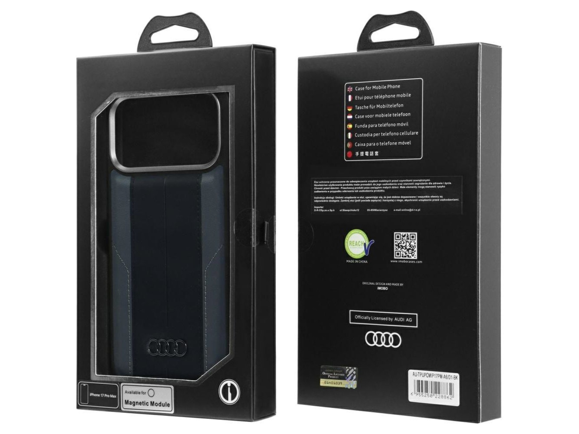 Capa MagSafe em couro sintético Audi A6 para iPhone 17 Pro Max - Preta
