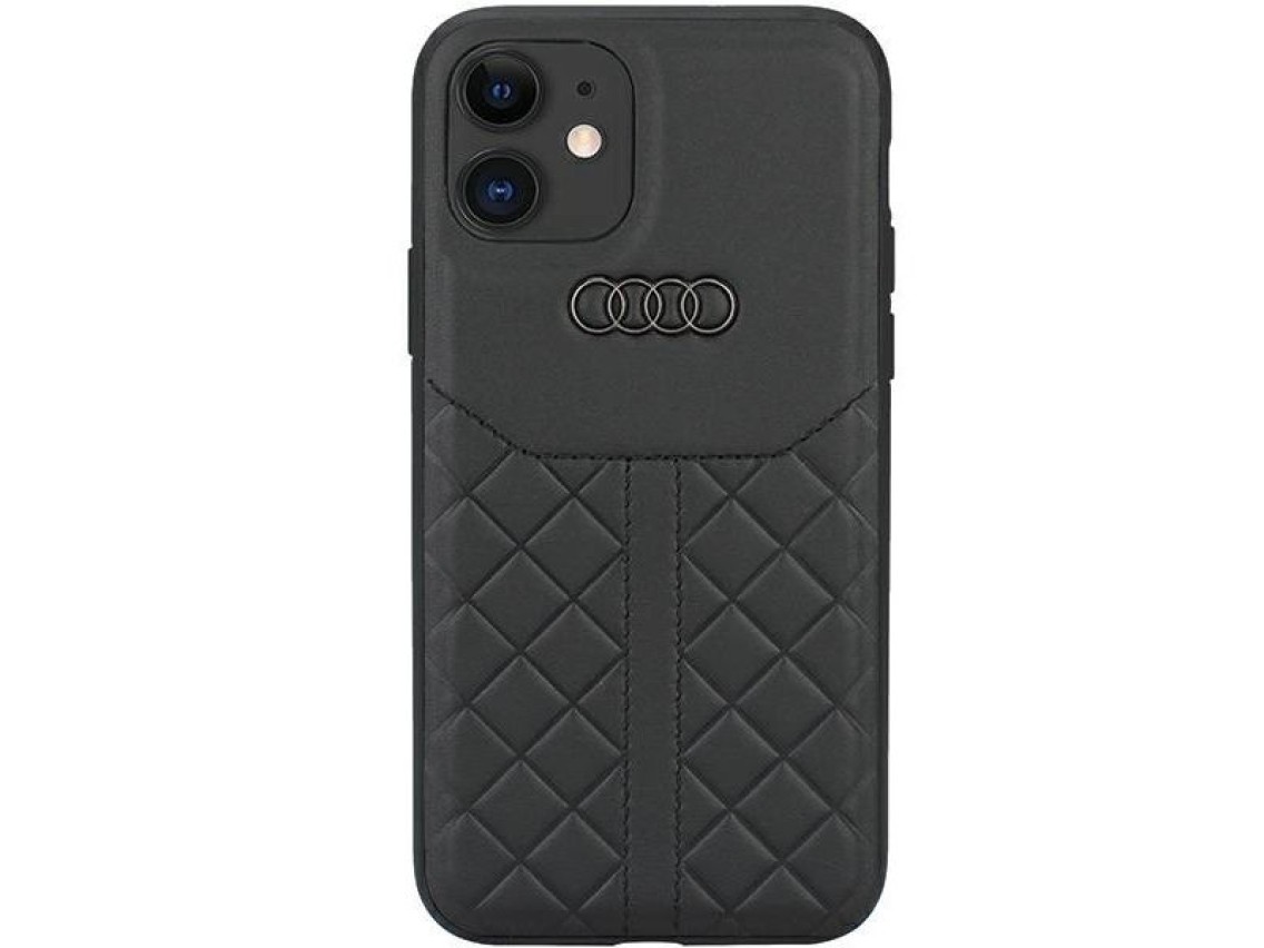Capa rígida Audi em couro genuíno para iPhone 12/12 Pro de 6,1" preta/preta AU-TPUPCIP12P-Q8/D1-BK
