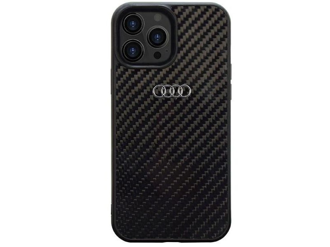 Funda rígida Audi de fibra de carbono para iPhone 14 Pro de 6,1" en color negro/negro AU-TPUPCIP14P-
