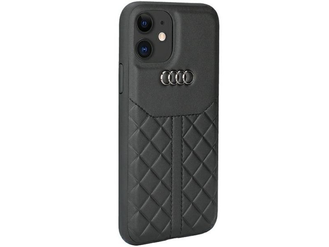 Capa rígida Audi em couro genuíno para iPhone 12/12 Pro de 6,1" preta/preta AU-TPUPCIP12P-Q8/D1-BK