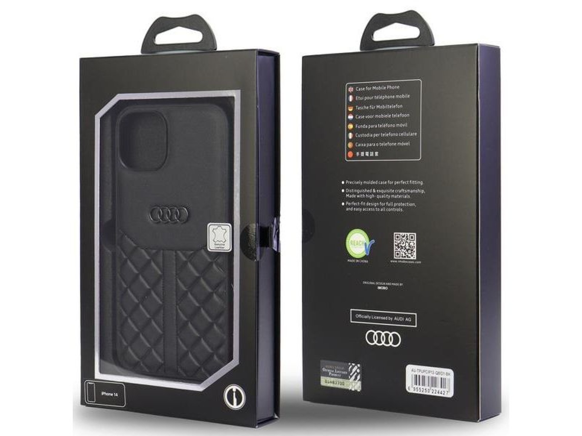 Capa rígida Audi em couro genuíno para iPhone 12/12 Pro de 6,1