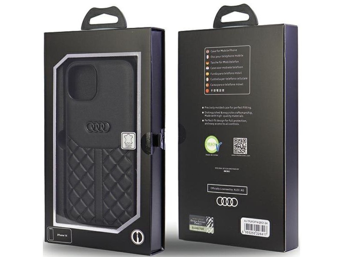 Audi Genuine Leather iPhone 14 6.1" black/black hardcase AU-TPUPPCIP14-Q8/D1-BK