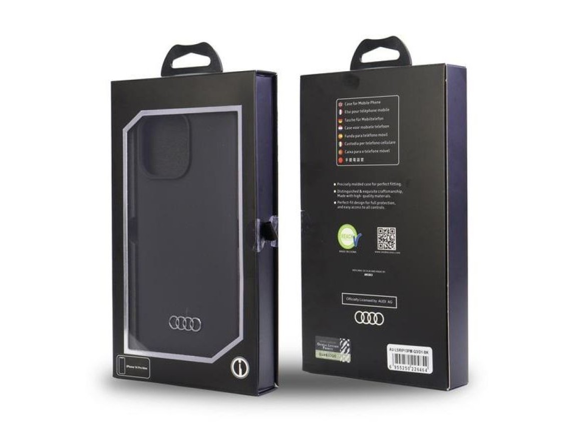Capa de silicone Audi para iPhone 13 Pro Max 6.7" preta/preta rígida AU-LSRIP13PM-Q3/D1-BK