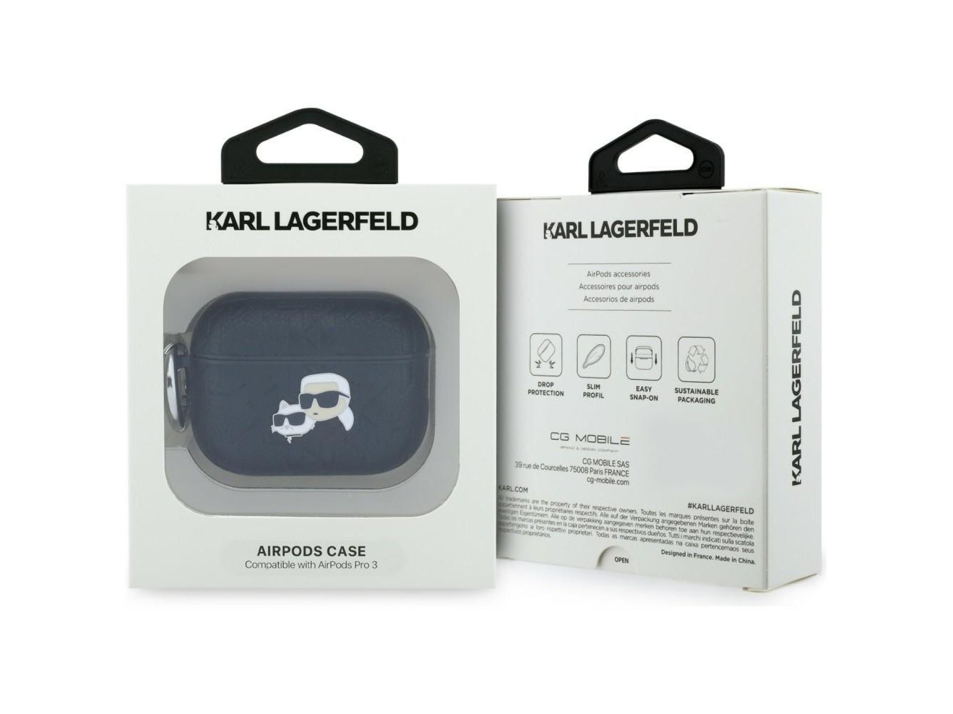 Capa para AirPods Pro 3 com monograma Karl Lagerfeld Karl & Choupette - Preta