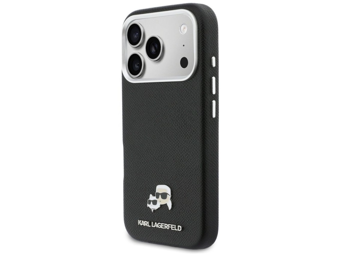 Karl Lagerfeld Karl & Choupette Head Pins Saffiano MagSafe Case for iPhone 17 Pro Max - Black