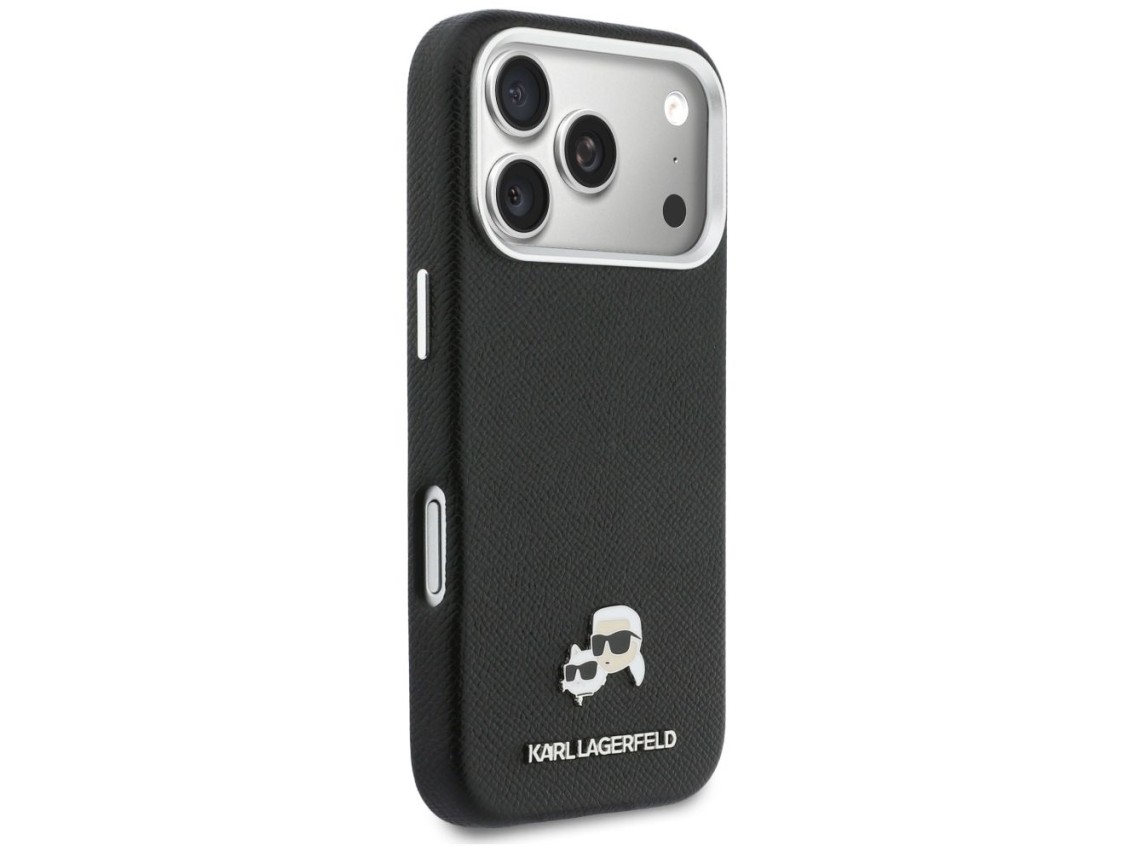 Karl Lagerfeld Karl & Choupette Head Pins Saffiano MagSafe Case for iPhone 17 Pro Max - Black