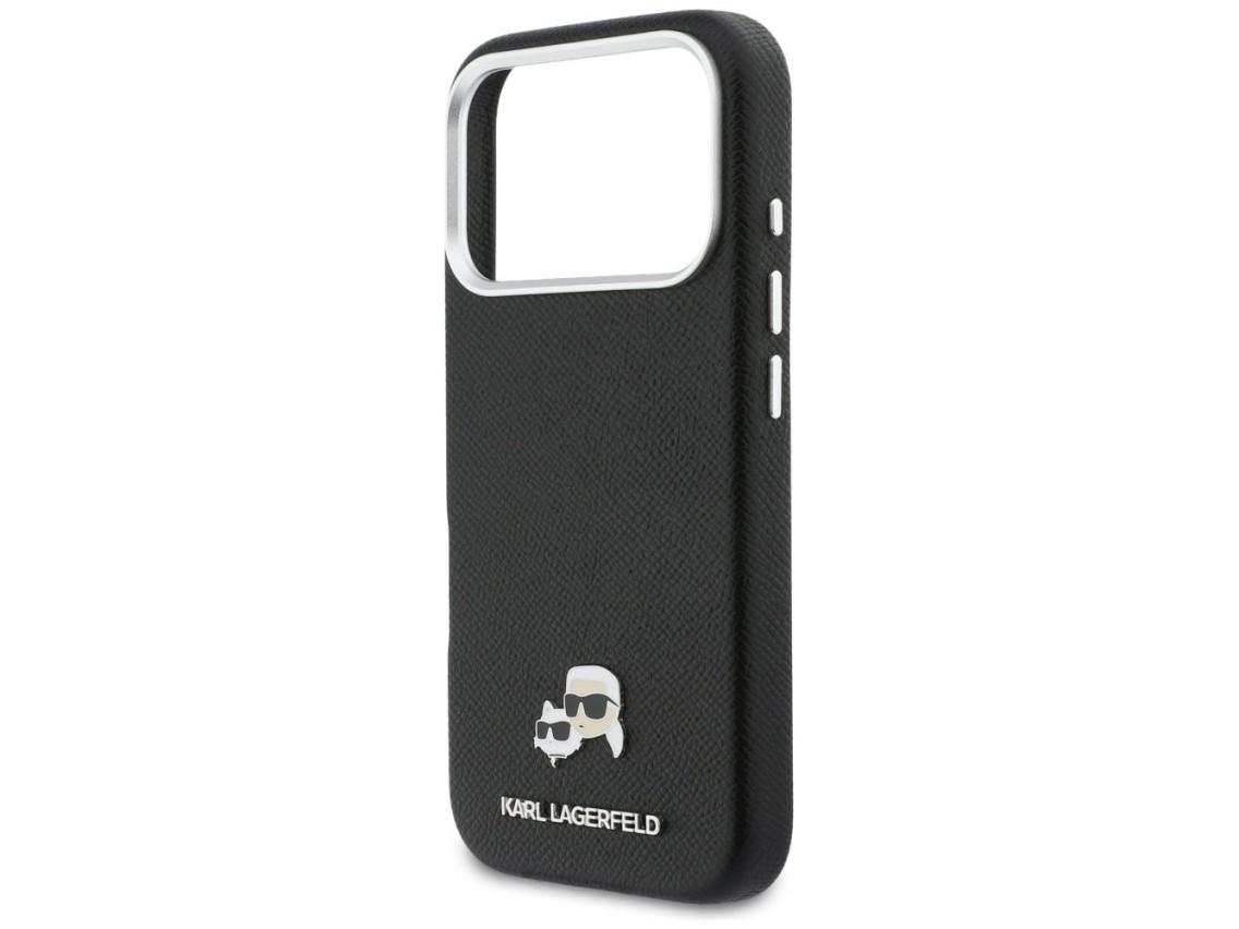 Karl Lagerfeld Karl & Choupette Head Pins Saffiano MagSafe Case for iPhone 17 Pro Max - Black