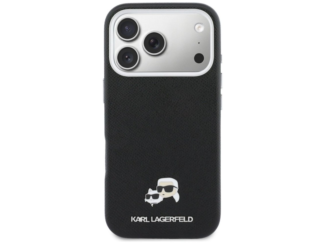 Karl Lagerfeld Karl & Choupette Head Pins Saffiano MagSafe Case for iPhone 17 Pro Max - Black