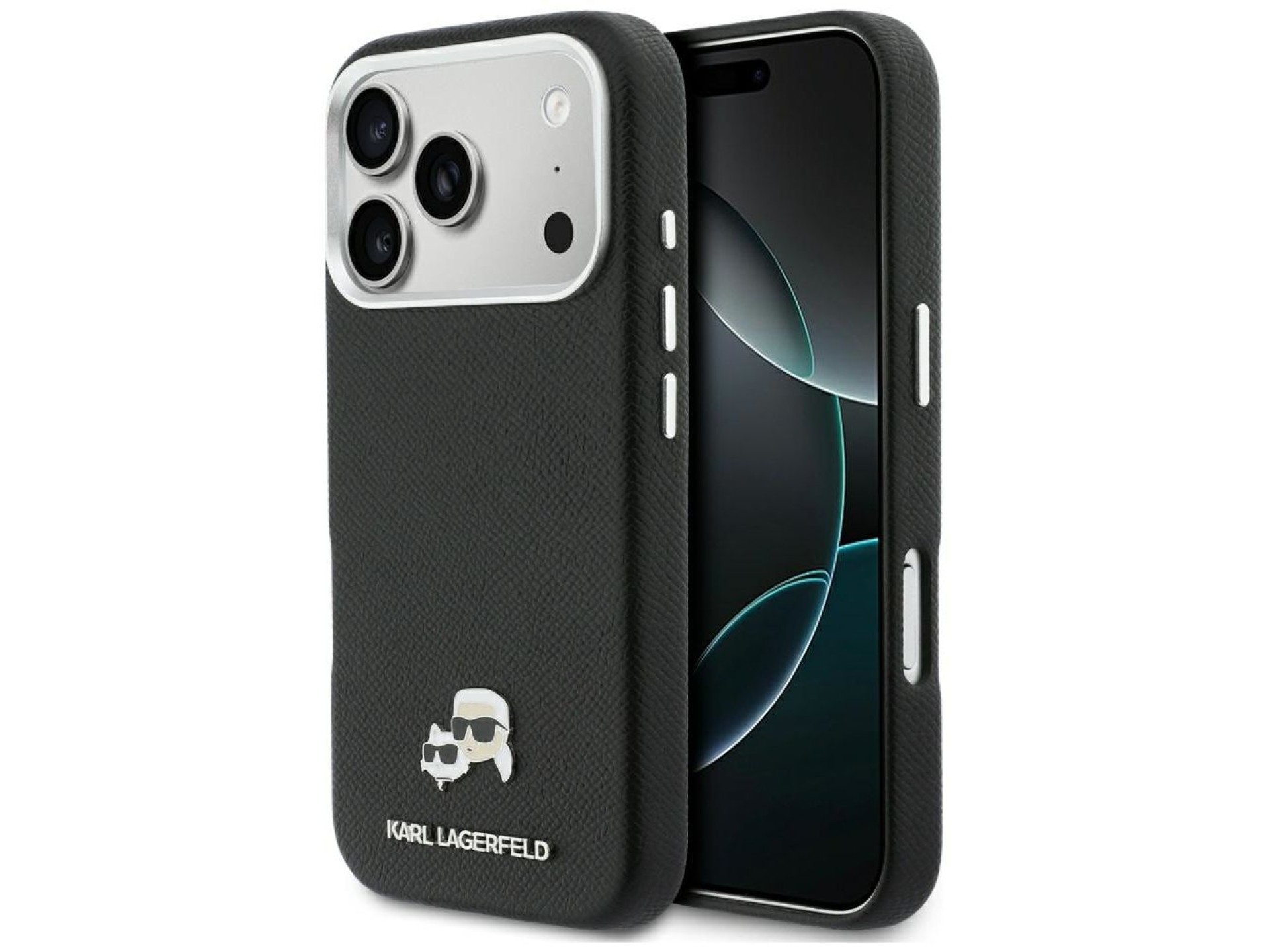 Karl Lagerfeld Karl & Choupette Head Pins Saffiano MagSafe Case for iPhone 17 Pro Max - Black