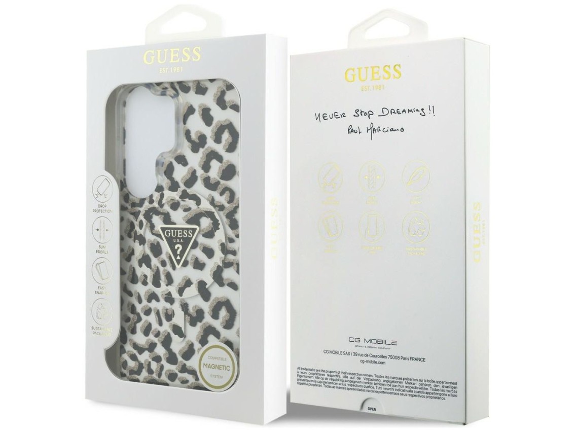 Guess IML Leopard Print Triangle MagSafe Case for Samsung Galaxy S26 Ultra - Black