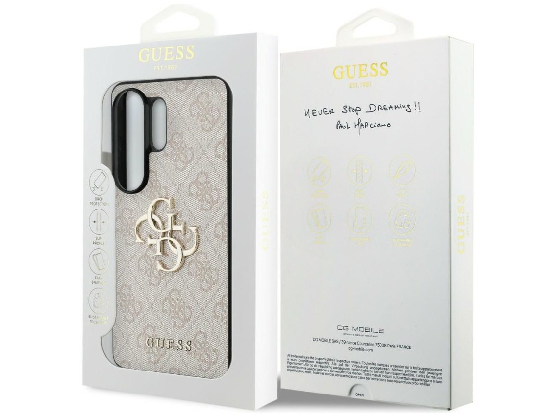 Capa Guess 4G com logo grande em metal para Samsung Galaxy S26 Ultra - Rosa