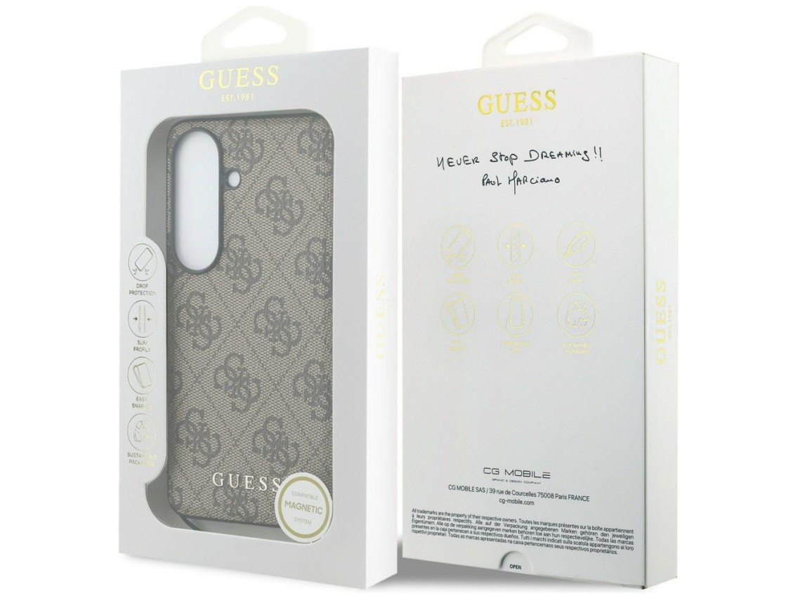 Guess 4G Classic Logo Charm MagSafe Case for Samsung Galaxy S26 - Brown