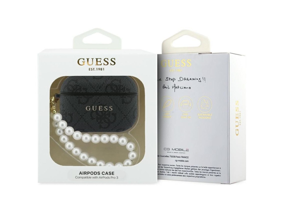 Funda Guess 4G Pearl con correa para AirPods Pro 3 - Negra